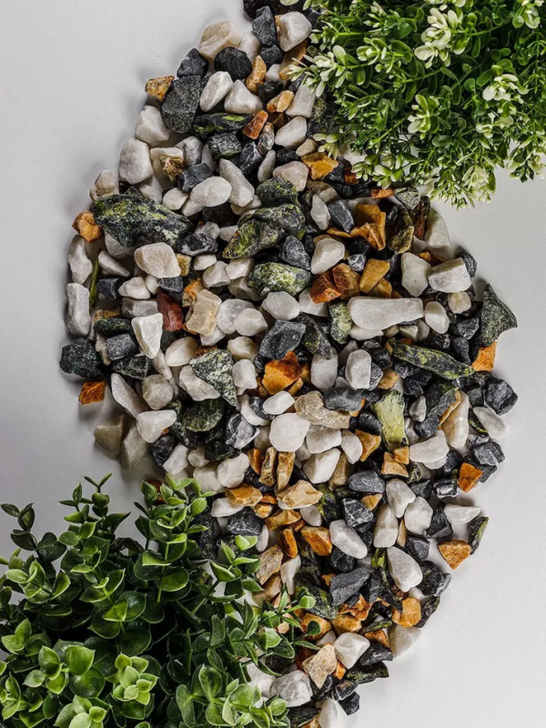 Микс черный и белый мрамор, кварцит, змеевик, фракция 10-22мм — 5